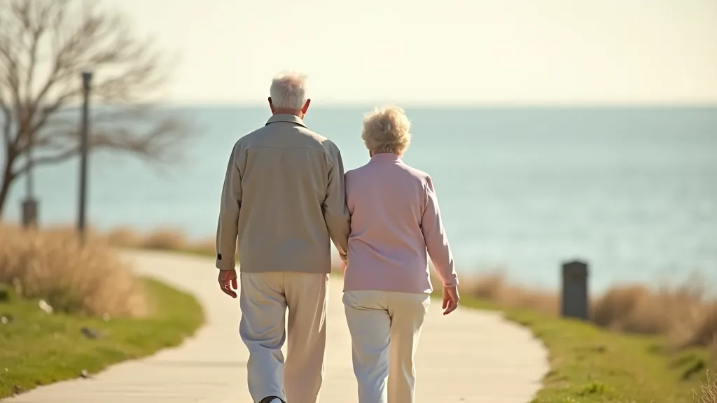 Seniori pārgājas Ventspils Jūras parkā, rūpīgi vērojot krasta skaistumu un putnus