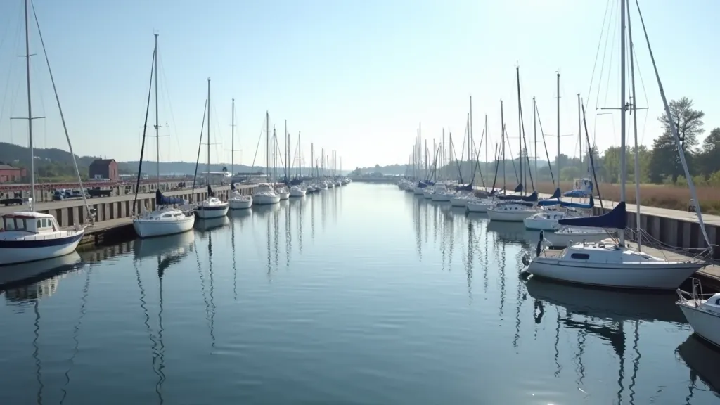 Ventspils kuģu ūdenstilpnes ar jahtām, atspulga ūdenī un jūrnieku vietu atmosfēra